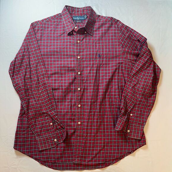 Ralph Lauren Shirt Mens XL Red Plaid Long Sleeve Button Up Preppy Western VTG - Picture 1 of 6